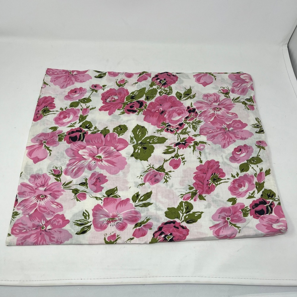 Vintage Floral Pink Rose Standard Pillowcase White Green Shabby Chic Cottagecore